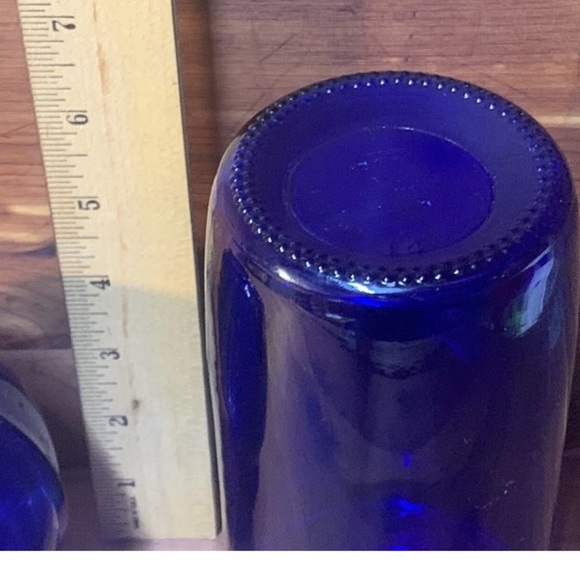 Vintage Mid Century Deco Cobalt Blue Vase & 7” Cobalt Bottle - Picture 6 of 11